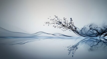 Poster - Gentle grayish-blue lines tremble in motion serene reflections abstract art calm environment aesthetic viewpoint