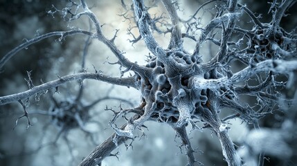 Aufkleber - Intertwining gray neural curves illustrating complex connections in a microscopic world