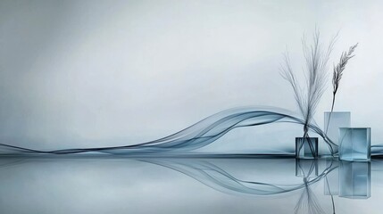 Poster - Rippling grayblue line in serene space abstract art modern design minimalist environment tranquil viewpoint