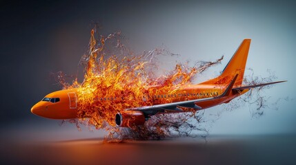 Poster - Aircraft explosion in flight urban environment digital art surrealism high-impact visual