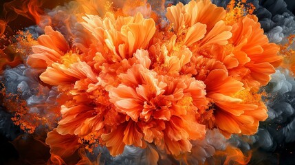 Aufkleber - Dynamic abstract bursts of bold orange tones in vibrant floral explosion artistic display studio environment