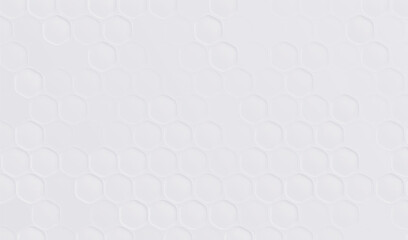 Poster - White embossed hexagonal pattern on light background. Subtle geometric honeycomb texture with raised edges and soft shadows. Clean 3d minimalist surface design for modern presentation layouts.