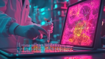 Fototapete - in a pharmaceutical setting, a scientist unveils an innovative product or medical equipment