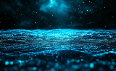 Poster - Wave pattern with dynamic dots and lines, depicting particle motion and digital technology