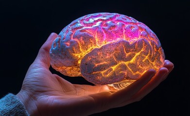 Fototapete - a futuristic concept of intelligence, science, and mind personified by a hand holding a human brain