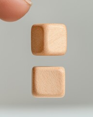 Poster - Floating wooden block manipulation minimalist studio neutral background close-up unique perspective