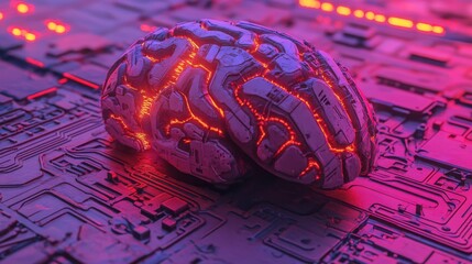 Poster - A microchip processor circuit board features a human bladder organ, enhanced with a HUD interface hologram, for advanced healthcare analysis through AI technology and digital high-tech, driving