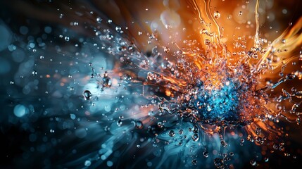 Poster - Dynamic liquid drop explosion abstract art digital design vivid colors close-up stunning visuals for impact