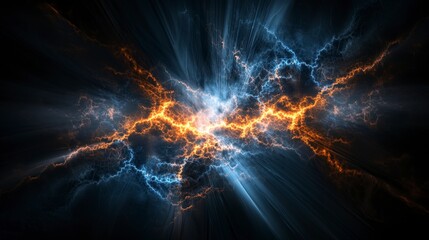 Fototapete - Dynamic abstract energy burst digital art luminous lines dark background artistic perspective visual concept