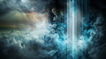 Poster - Surreal abstract lines in an ethereal sky a dreamlike digital art scene with wide conceptual imagery