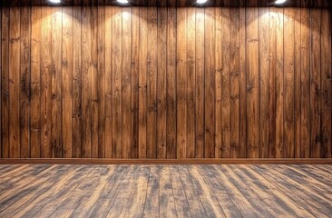 Canvas Print - Illuminated Wooden Wall, Room Interior, Empty Space, Spotlight, Background