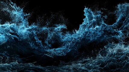 Aufkleber - Dynamic dark blue waves crash and flow oceanic depths abstract art nighttime wide shot fluid motion concept