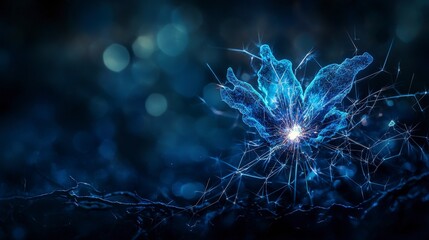 Aufkleber - Deep blue sparks of consciousness penetrate layers abstract art digital space illuminated environment close-up view