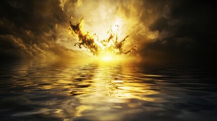 Aufkleber - Golden sunrise over serene waters nature scene tranquil environment atmospheric viewpoint peaceful concept
