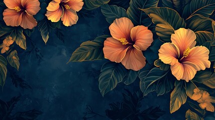 Wall Mural - Hibiscus flowers, blossom, nature, leaves, art floral background for wallpaper