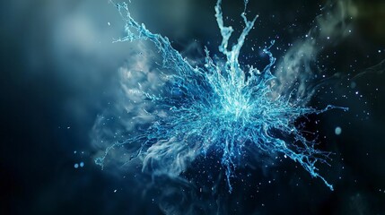Poster - Emerging blue sparks of consciousness intense abstract digital art in a creative close-up view