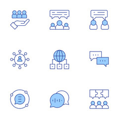 Wall Mural - Communication icons set. Line Duotone style, editable stroke. communications, target, communication, unity, chat, sharing, language