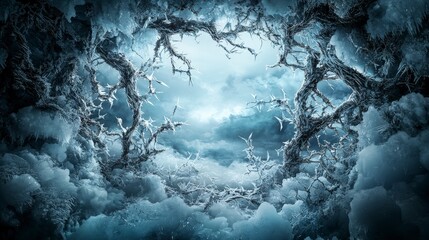 Poster - Fractured dreamlike patterns in icy landscape ethereal environment abstract art concept mysterious viewpoint