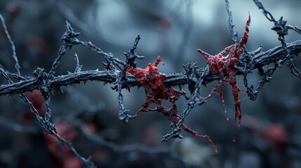 Aufkleber - barbed wire of emotion dark forest abstract photography gloomy atmosphere close-up pain and healing 