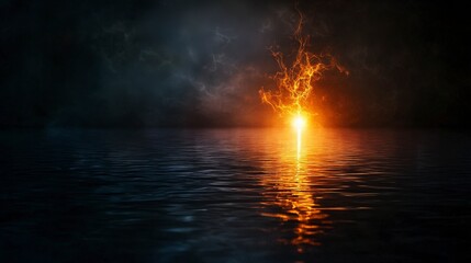 Poster - Abstract digital art dissolving light and the ocean horizon in a serene yet dark environment of loneliness