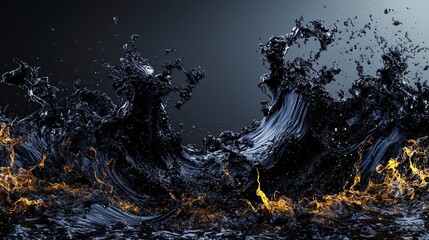 Poster - Dynamic black waves crashing forward abstract art dark environment close-up fluid motion concept