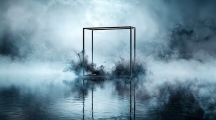 Poster - Ethereal minimalist square framed by vaporous textures surreal water reflection dreamlike environment artistic viewpoint