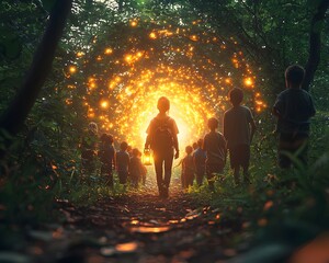 Poster - Enchanted Forest Journey of Knowledge Guided by a Glowing Lantern