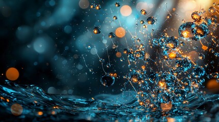 Poster - Radiant water splashes underwater scene macro photography shadowy environment dynamic perspective artistic expression