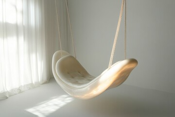 Poster - Modern hanging chair in a white room with natural light