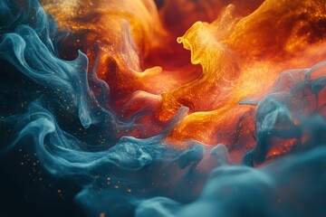 Wall Mural - Fiery orange and teal smoke swirl abstract art