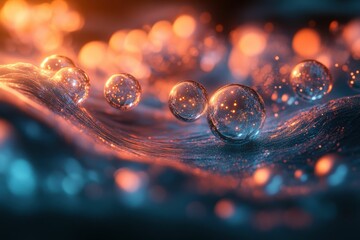 Canvas Print - Glowing orbs rest on a shimmering, dark surface.