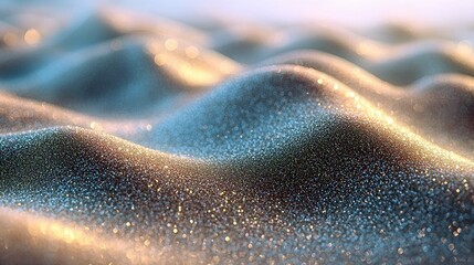 Wall Mural - luminous glitter landscape: golden and blue sparkle texture, shimmering waves, abstract nature photo