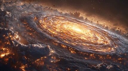 Wall Mural - cosmic inferno: a mesmerizing, swirling vortex of fiery energy explodes from the core of a vast gala