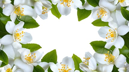 Wall Mural - Jasmine flowers frame on white background for beauty products or wedding invitations