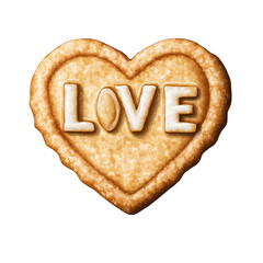 Wall Mural - heart shaped cookie with word LOVE isolated on white transparent background