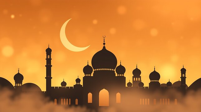 Islamic greeting card with ramadan kareem calligraphy and islamic ornament mosque vector design background
