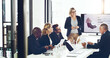 © peopleimages.com - Woman, speaker and graphs at meeting in office with monitor, questions and consumer expansion planning. Person, presentation and business people with charts, stats and strategy for profit increase