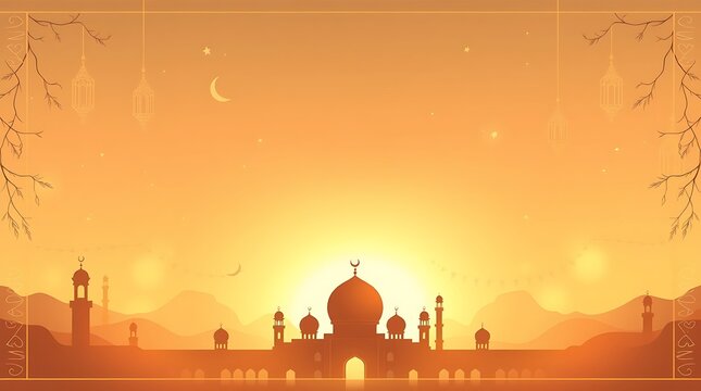 Islamic greeting card with ramadan kareem calligraphy and islamic ornament mosque vector design background