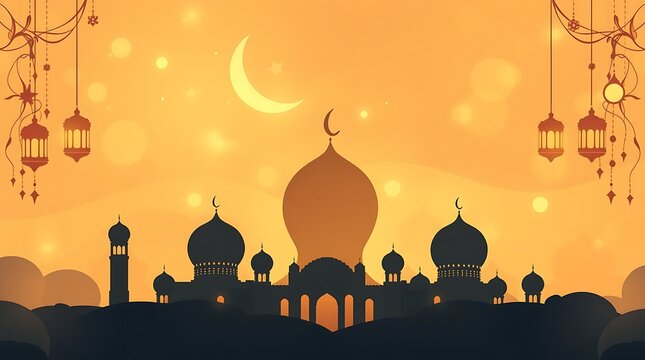 Islamic greeting card with ramadan kareem calligraphy and islamic ornament mosque vector design background