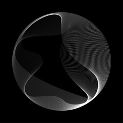 Poster - Abstract vector round shape of wavy lines flowing smooth curve white line on black background in concept of technology, science, music, modern.
