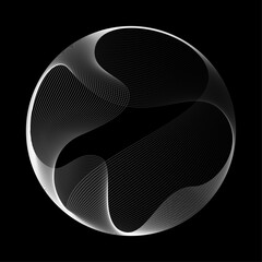 Poster - Abstract vector round shape of wavy lines flowing smooth curve white line on black background in concept of technology, science, music, modern.