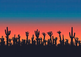 Wall Mural - sunset silhouette desert cactus landscape background