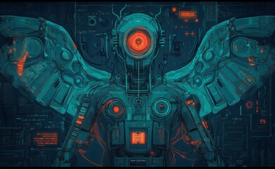 Poster - Innovative and modern, this blue abstract image with futuristic science elements and light flares focuses on a positive health theme, ideal for medical illustrations