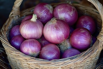 Wall Mural - Bunch of onions in basket