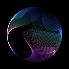 Wall Mural - Abstract vector round shape of wavy lines flowing smooth curve colorful spectrum light on black background in concept of technology, science, music, modern.