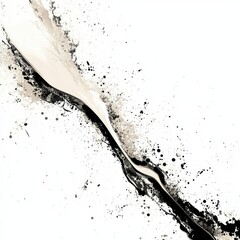 Wall Mural - Abstract Fluid Art with Black and White Swirls and Paint Splashes on a White Background Capturing Movement and Creativity