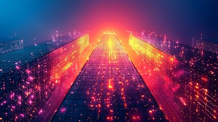 Poster - Glowing Skyscraper Blueprint Representing Equity Driven Business Planning