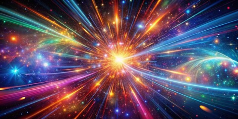 Wall Mural - Vibrant Cosmic Explosion with Colorful Light Rays and Stars