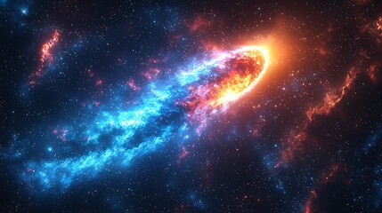 Wall Mural - cosmic collision: a fiery comet streaks across a vibrant nebula, its incandescent trail a breathtaki