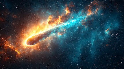 Wall Mural - cosmic inferno: a fiery comet streaks across the cosmos, leaving a trail of blazing gas and cosmic d